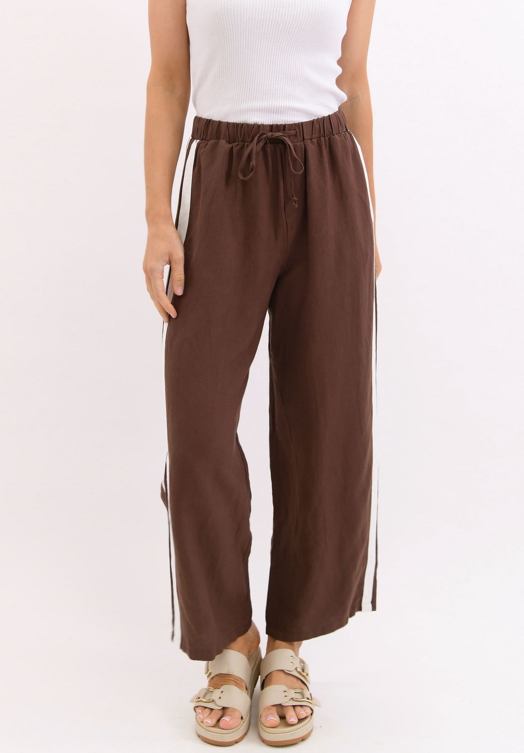 VIOLET LINEN BLEND PANT - CHOC