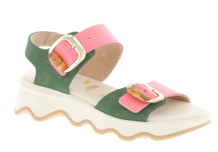 SERRA LEATHER SANDLE - CORAL/GREEN