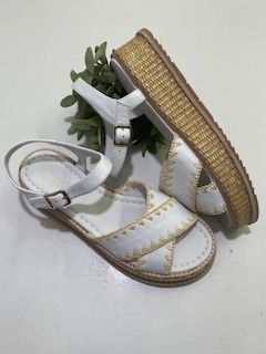 VIVIENS LEATHER SANDLE - WHITE/RAFFIA