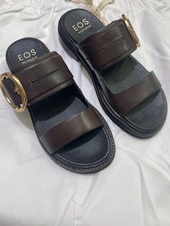 STARY LEATHER SLIDE - CHOC/BLK