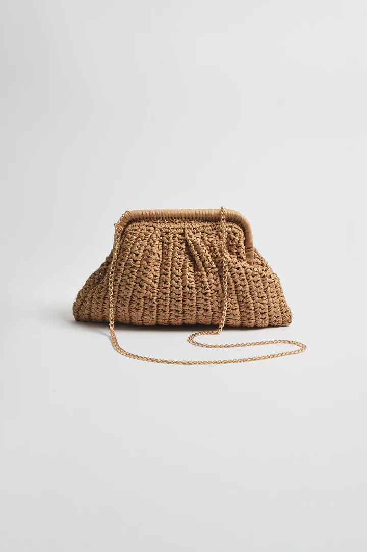 PAPER WEAVE CLUTCH - CAMEL