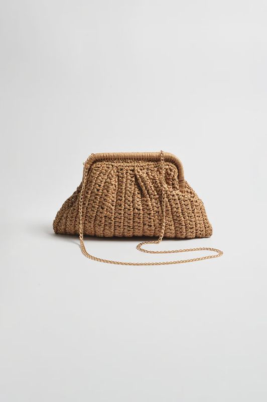 PAPER WEAVE CLUTCH - CAMEL