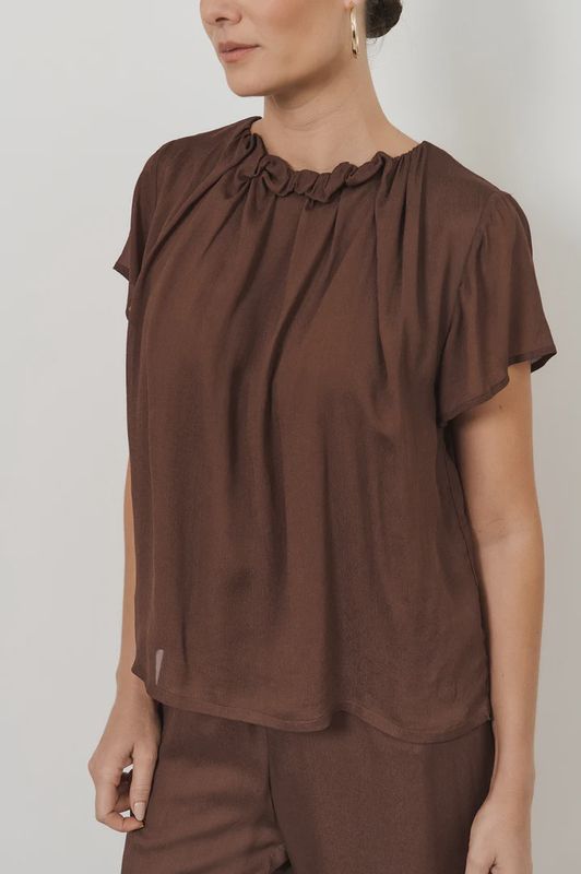 CANDICE PLEATED BLOUSE - CHOC