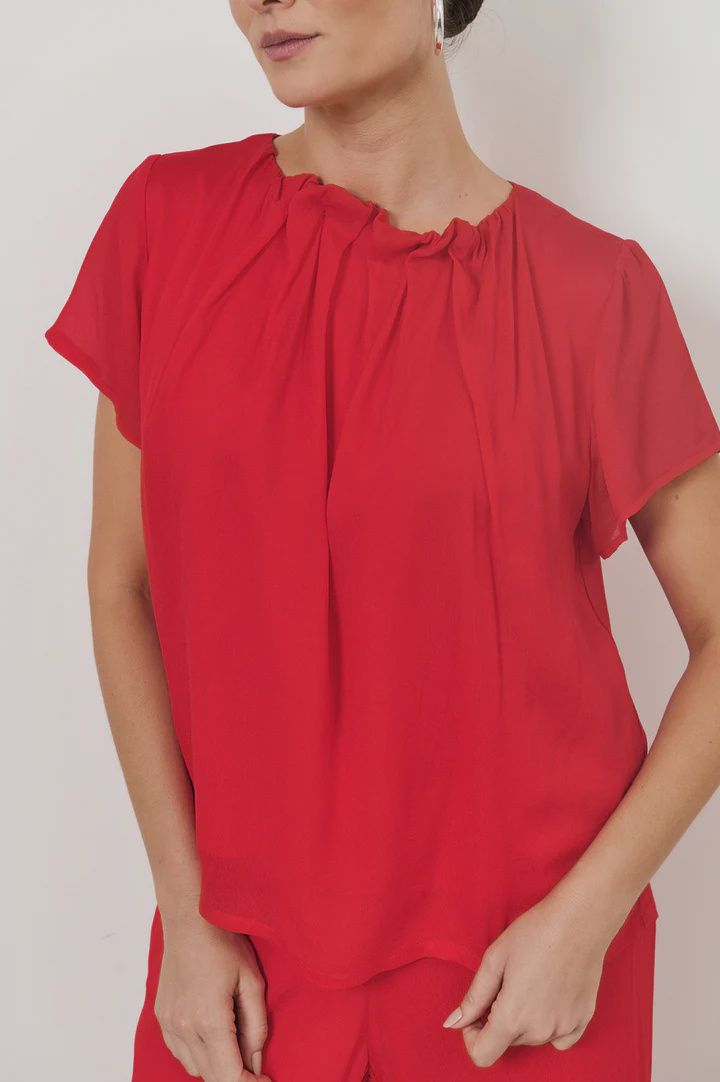 CANDICE PLEATED BLOUSE - RED