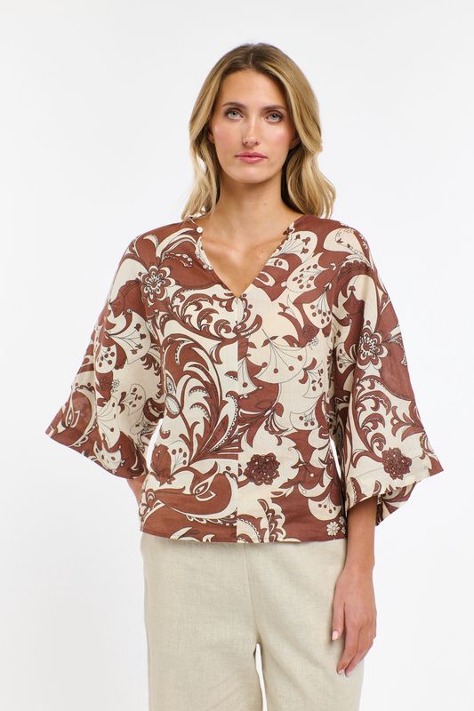 BELINDA PRINT BLOUSE - CHOC