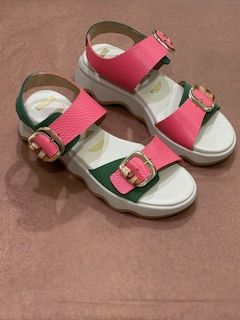 SERRA LEATHER SANDLE - CORAL/GREEN