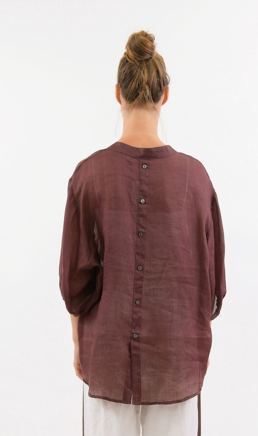 AURORA LINEN BUTTON BLOUSE - CHOC