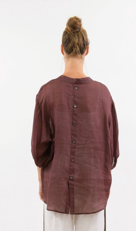 AURORA LINEN BUTTON BLOUSE - CHOC