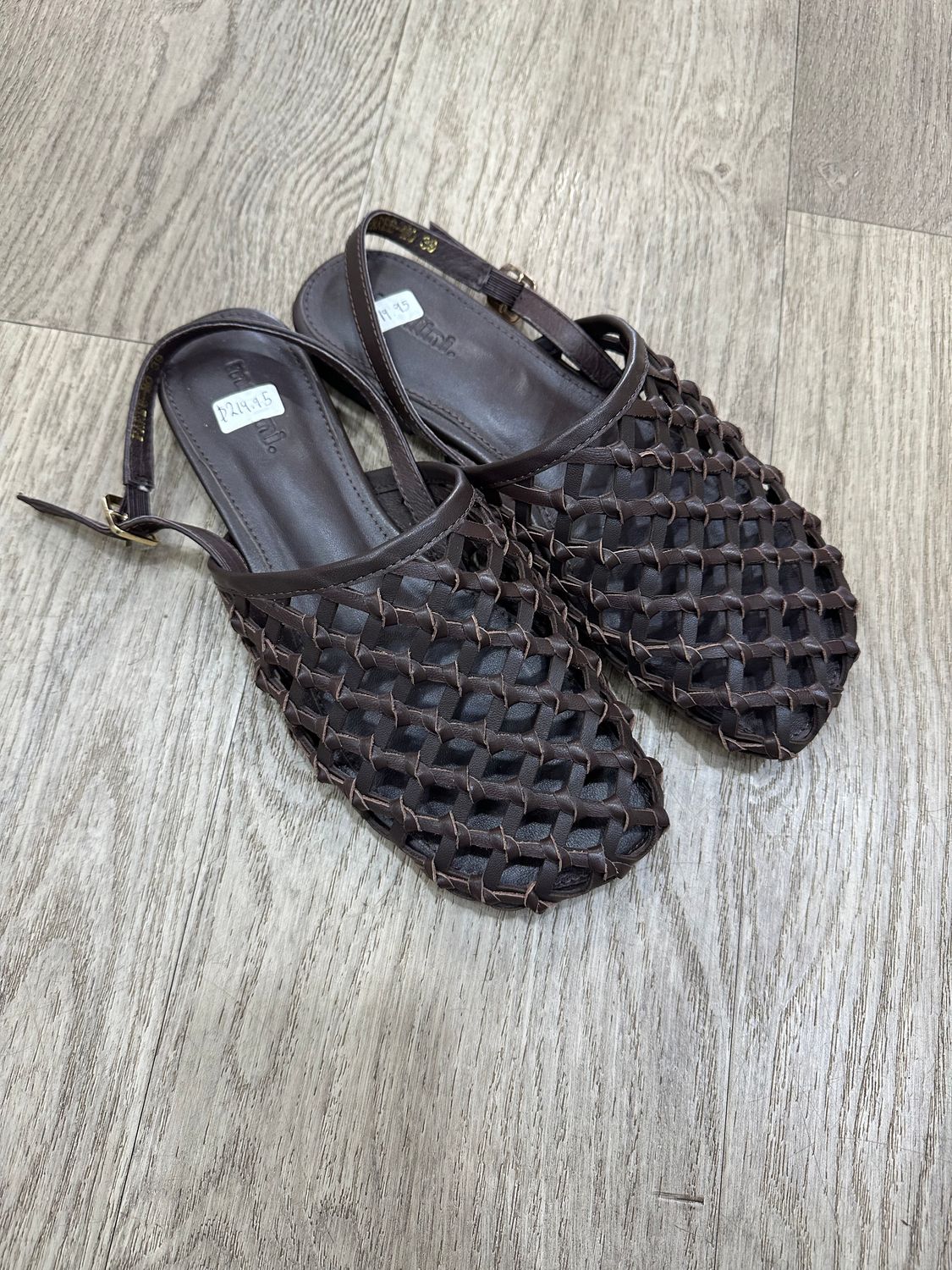 PAREE LEATHER WEAVE FLATS - CHOC
