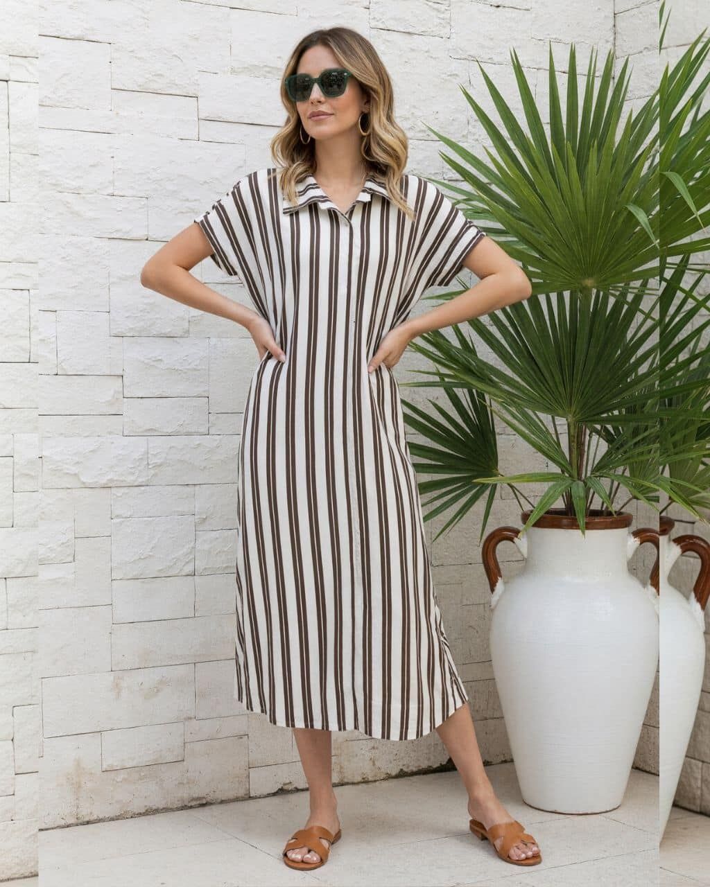 SOPHIA MIDI DRESS - CHOC STRIPE