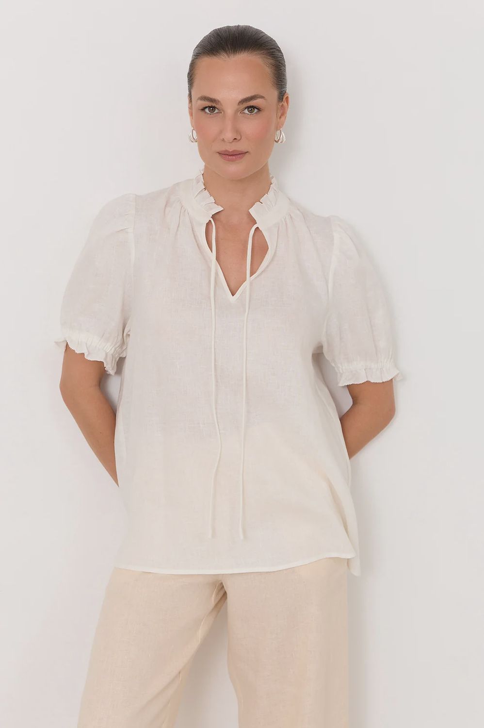 SANDRA SHORT SLEEVE BLOUSE - WHITE