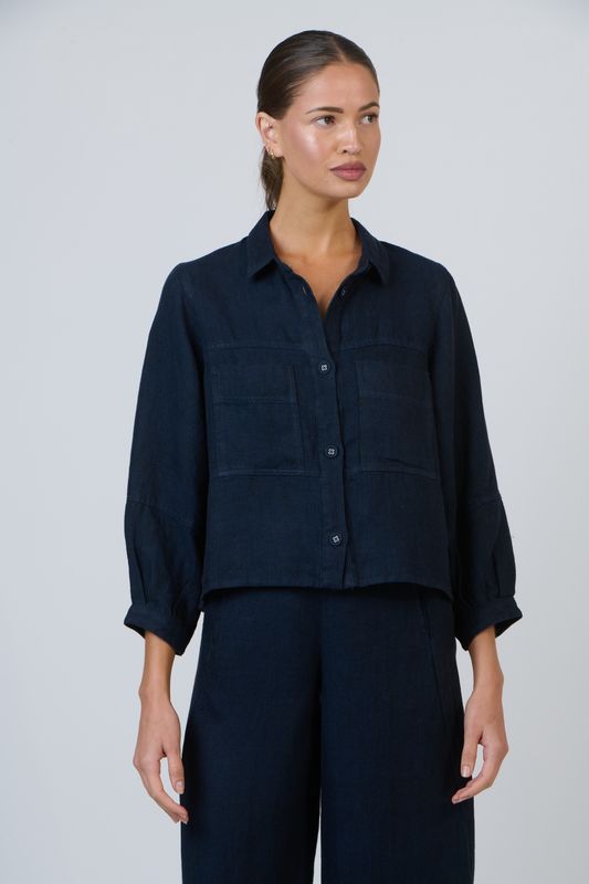 EMILY LINEN BLOUSE - DIPLOMAT