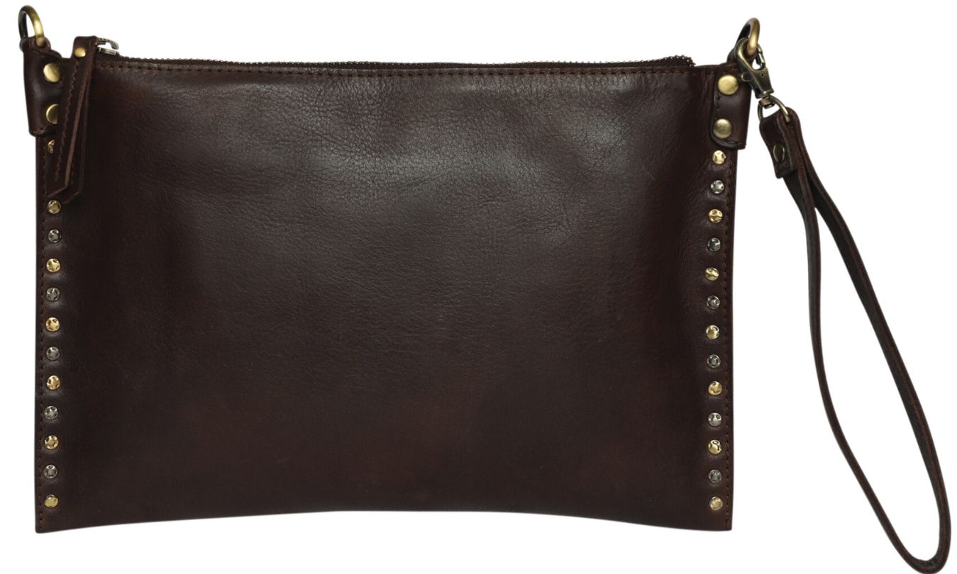 MADDI LEATHER CLUTCH - BROWN