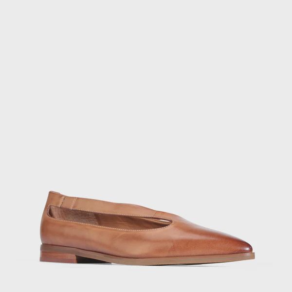 GOLD LEATHER FLATS - PEACAN