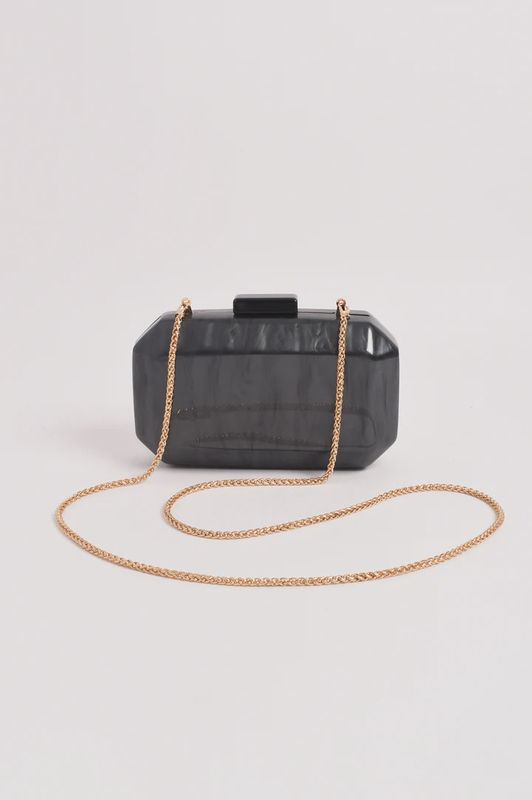 JULIANA BEVELLED EDGE RESIN CLUTCH - BLACK