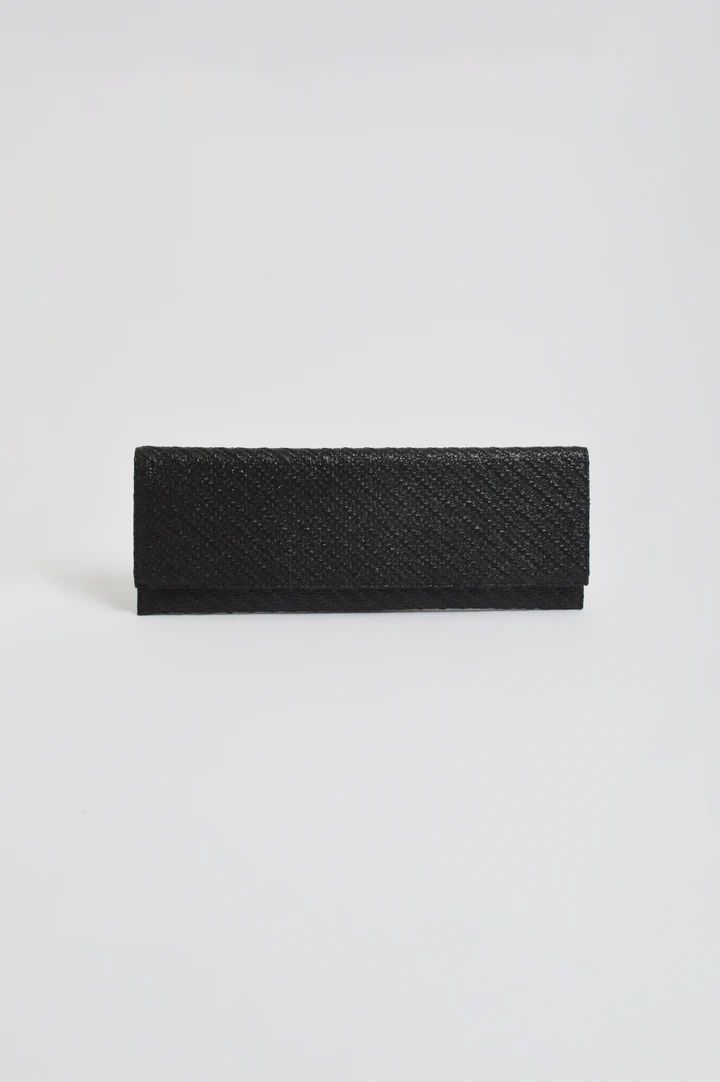 LONG WOVEN FOLD OVER CLUTCH - BLACK