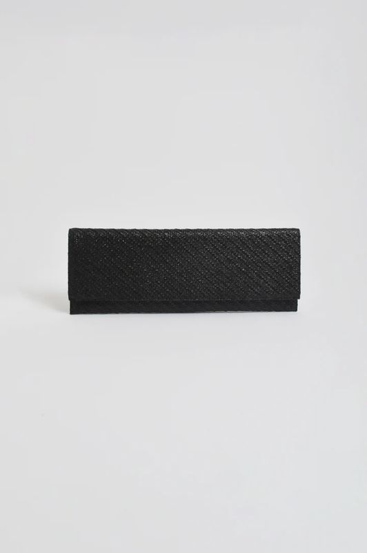 LONG WOVEN FOLD OVER CLUTCH - BLACK