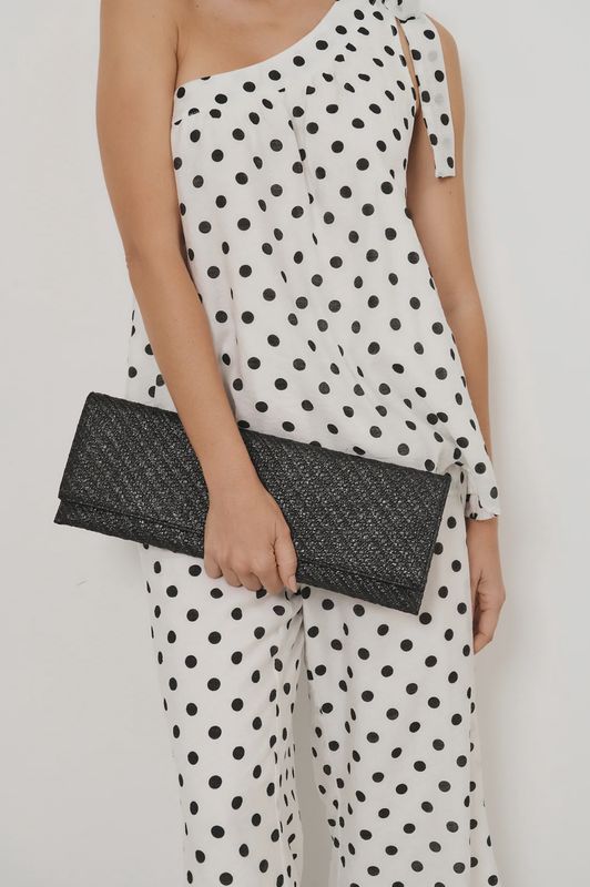LONG WOVEN FOLD OVER CLUTCH - BLACK