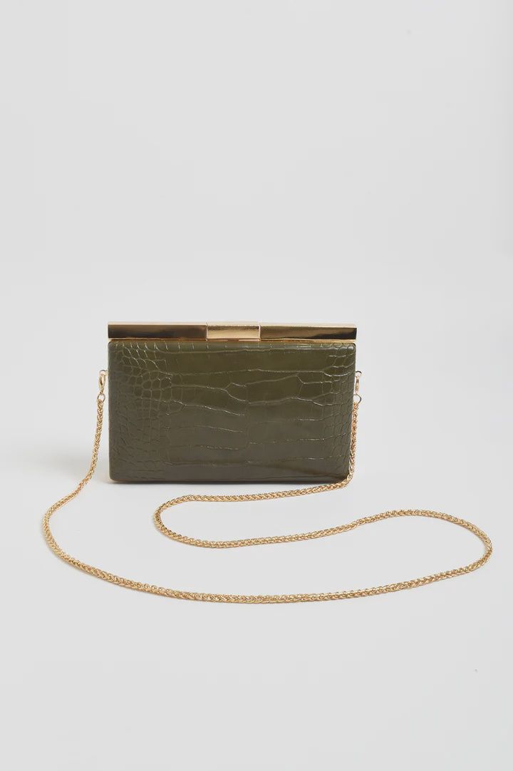 SAVINA CRO STRUCTURED CLUTCH - KHAKI