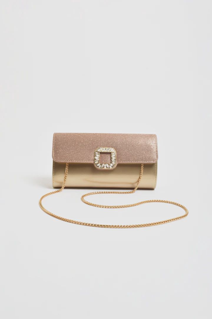 DOLORES DIAMANTE CLASP FOLDOVER CLUTCH - GOLD