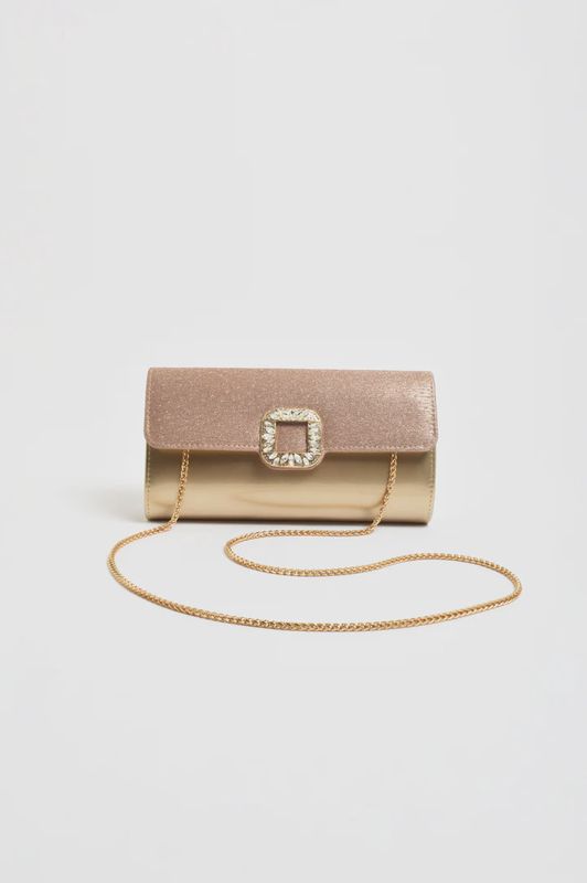 DOLORES DIAMANTE CLASP FOLDOVER CLUTCH - GOLD