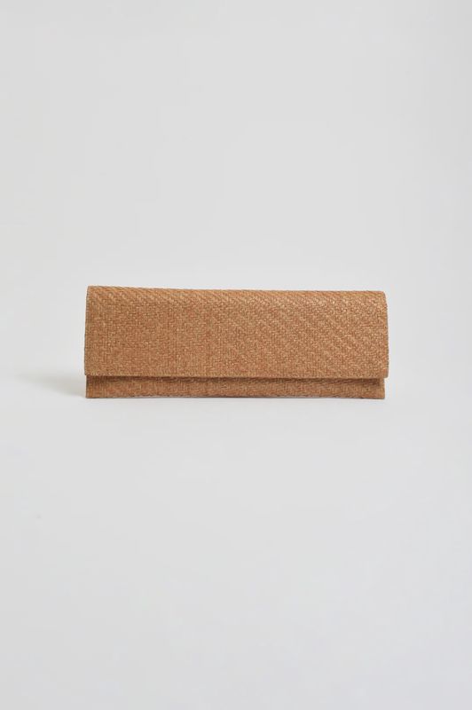 LONG WOVEN FOLD OVER CLUTCH - TAN