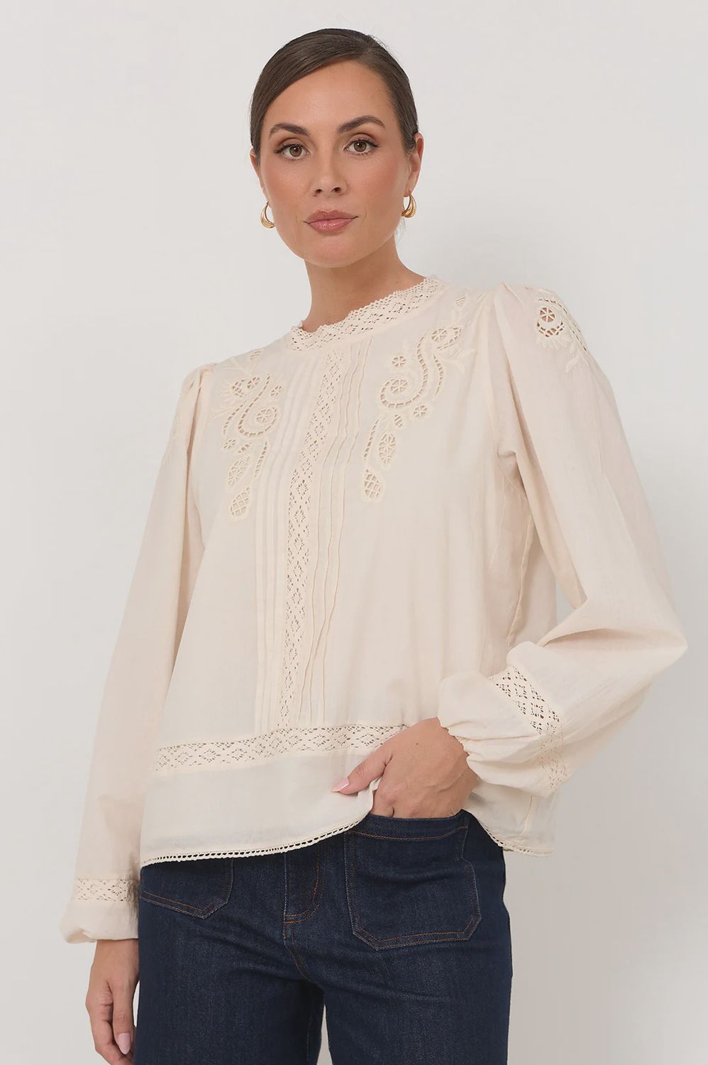 LOU CUT OUT LACE BLOUSE - CREAM