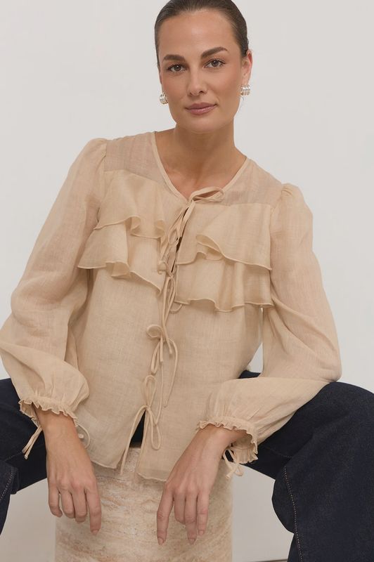 FELICITY TIE DETAIL BLOUSE - CAMEL