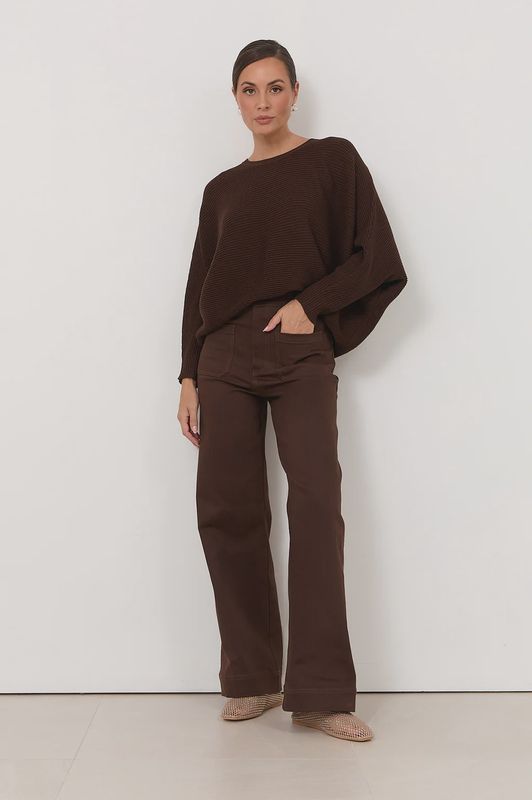LUCY PATCH POCKET PANT - CHOC