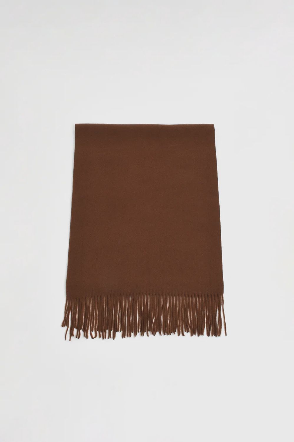 WOOL BLEND FRINGE SCARF - CHOC