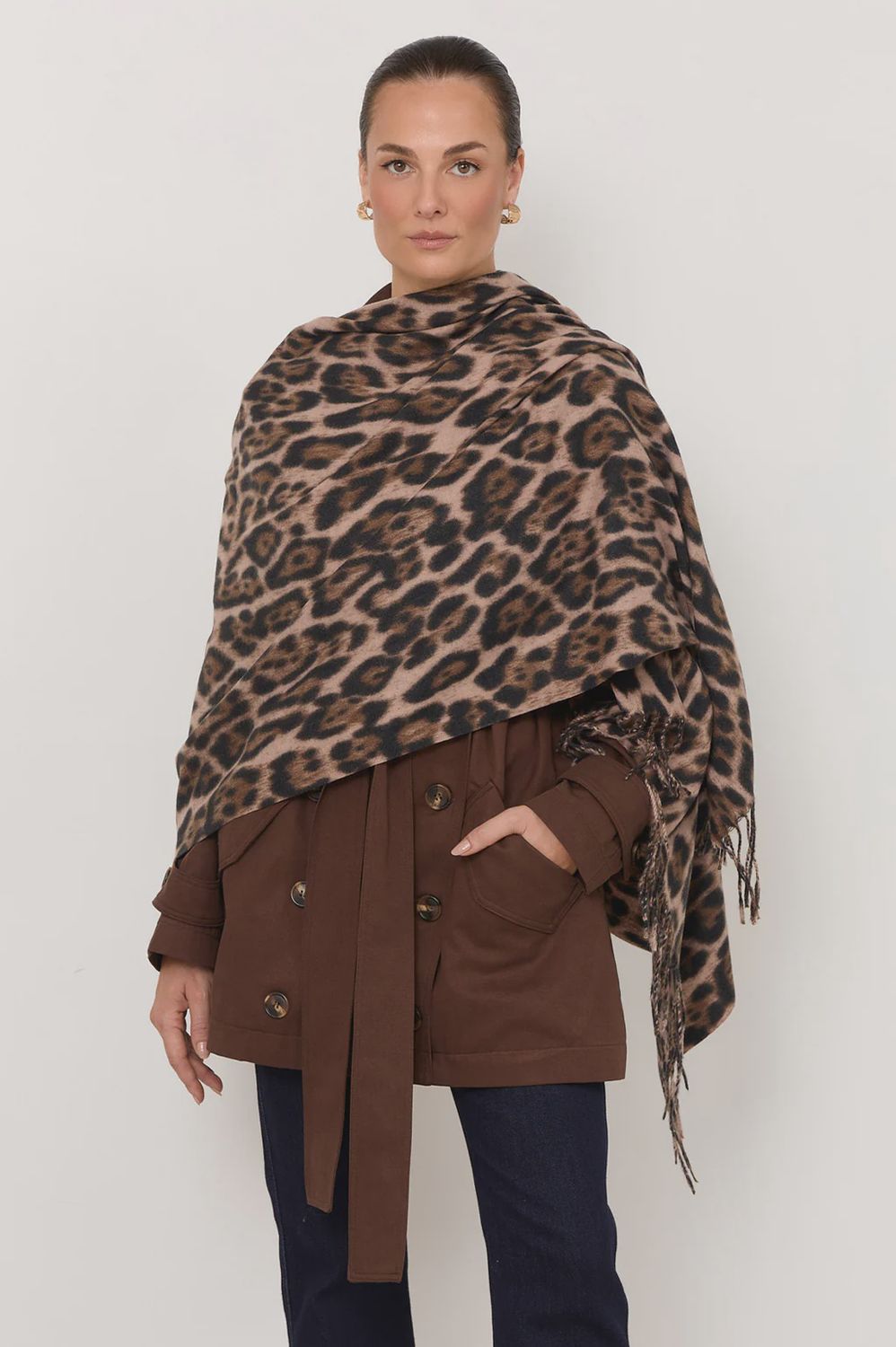 FRINGED CHEETAH SCARF