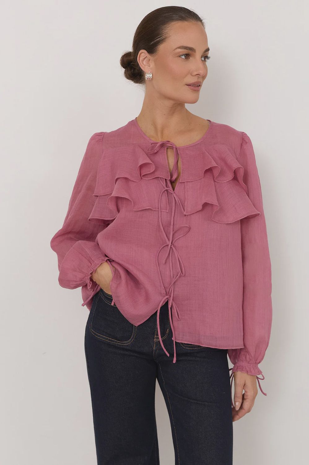 FELICITY TIE DETAIL BLOUSE - ROSE