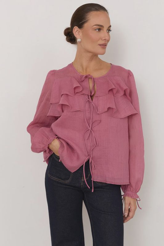 FELICITY TIE DETAIL BLOUSE - ROSE