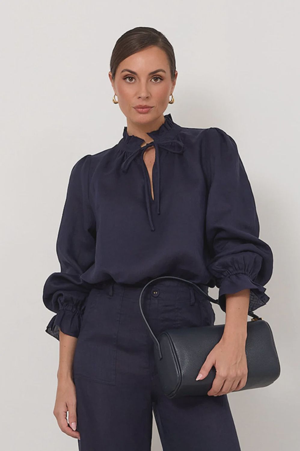 SANDRA LONG SLEEVE BLOUSE - NAVY