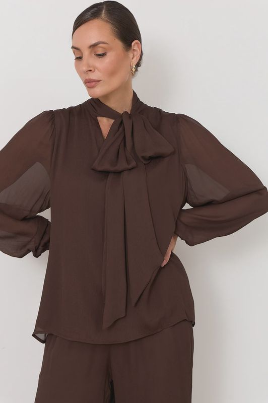 PENELOPE LONG SLEEVE BLOUSE - CHOC