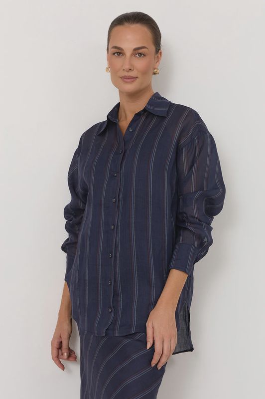 ESTELLE STRIPE BLOUSE - NAVY