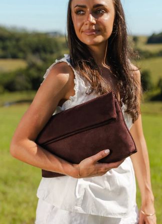 LUKA SUEDETTE CLUTCH - CHOC