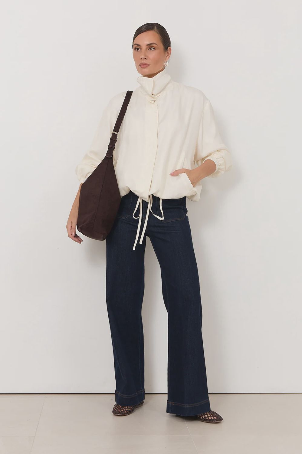 AUDE FUNNEL NECK JACKET - CREAM