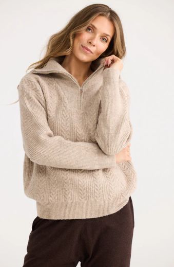 CASSIE ZIP CABLE KNIT - CREAM