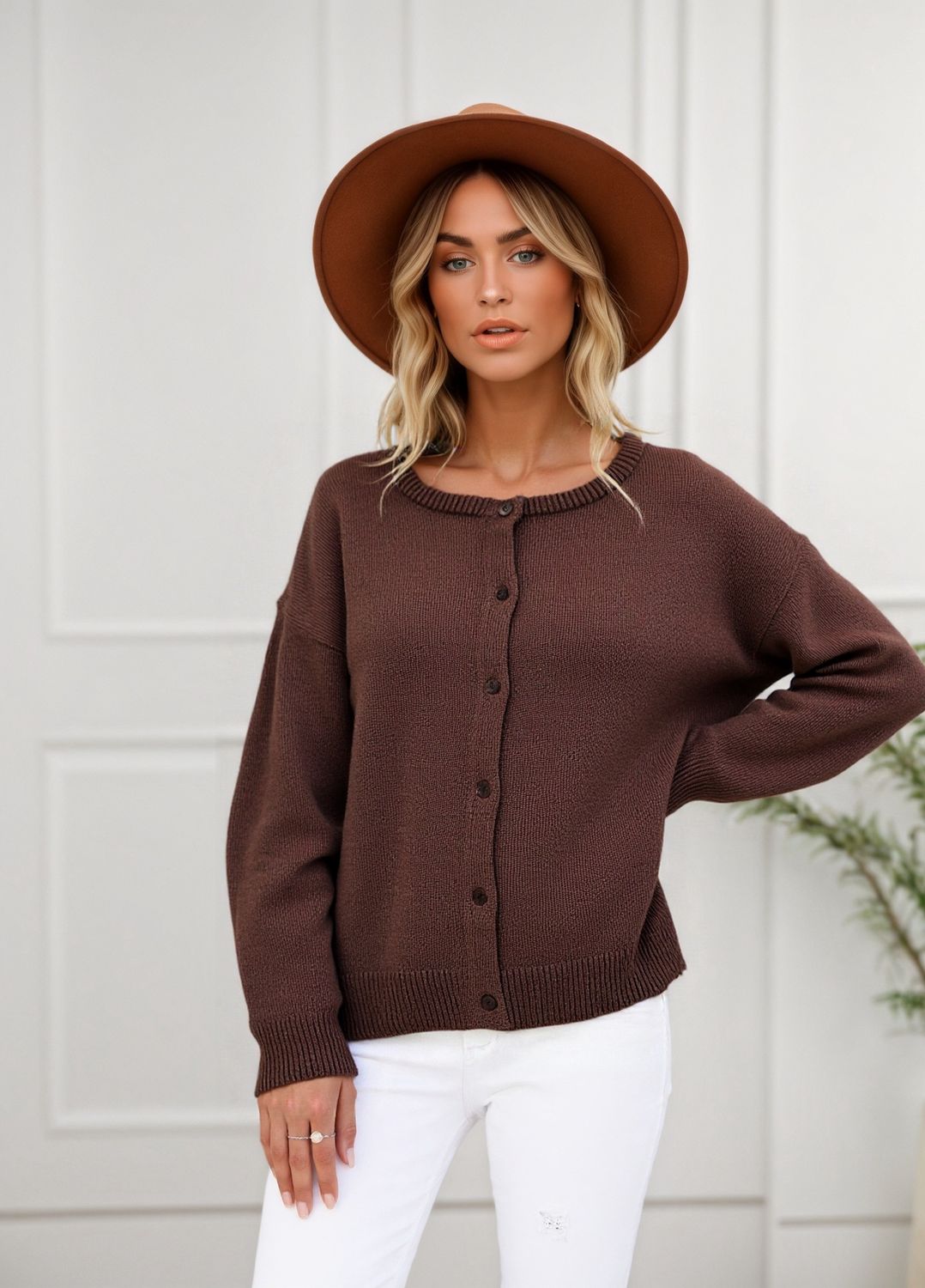 CHARLIE BUTTON SWEATER - CHOC