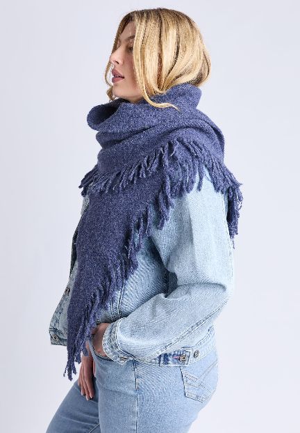 TASSIE FRINGED SCARF - NAVY