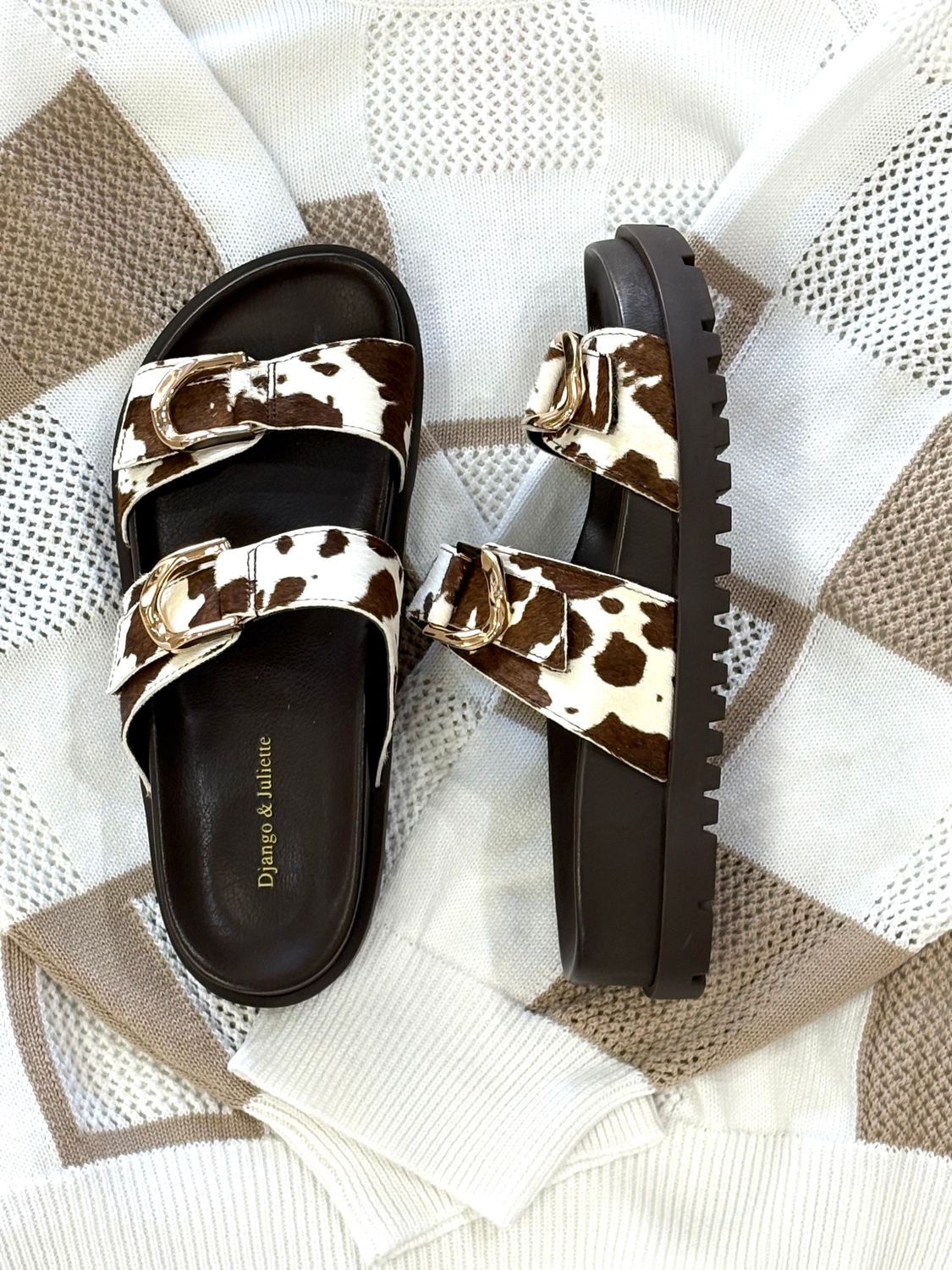 ULLANA LEATHER SLIDE - CHOC/WHT