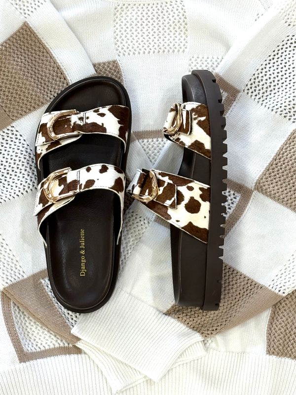 ULLANA LEATHER SLIDE - CHOC/WHT