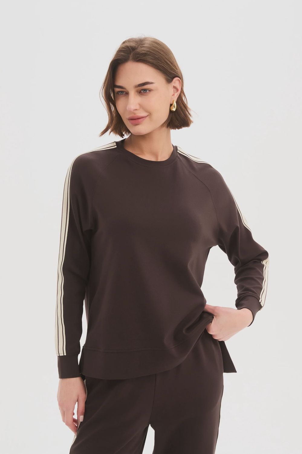 GABBY  STRIPE SWEAT - CHOC