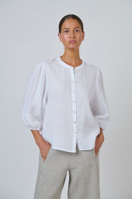 MIA LINEN BLOUSE - WHITE