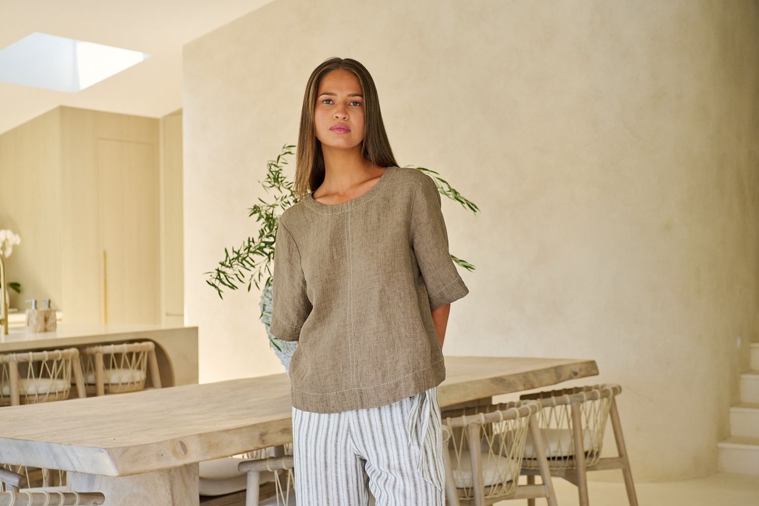 LUCY LINEN TOP - AGATE