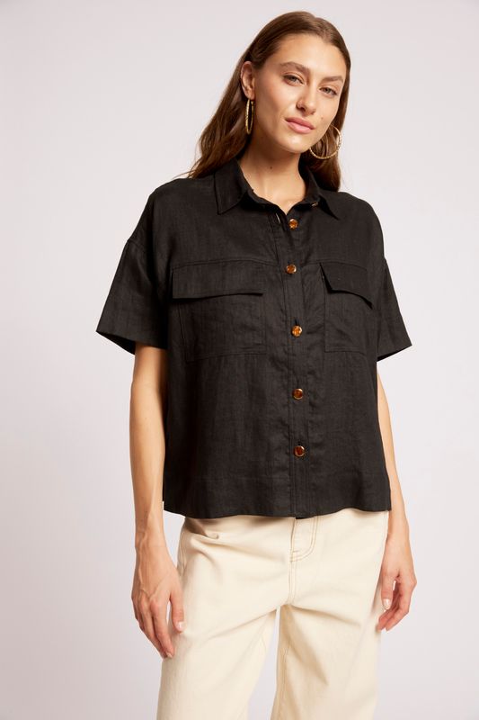 MARIS BUTTON TOP - BLACK