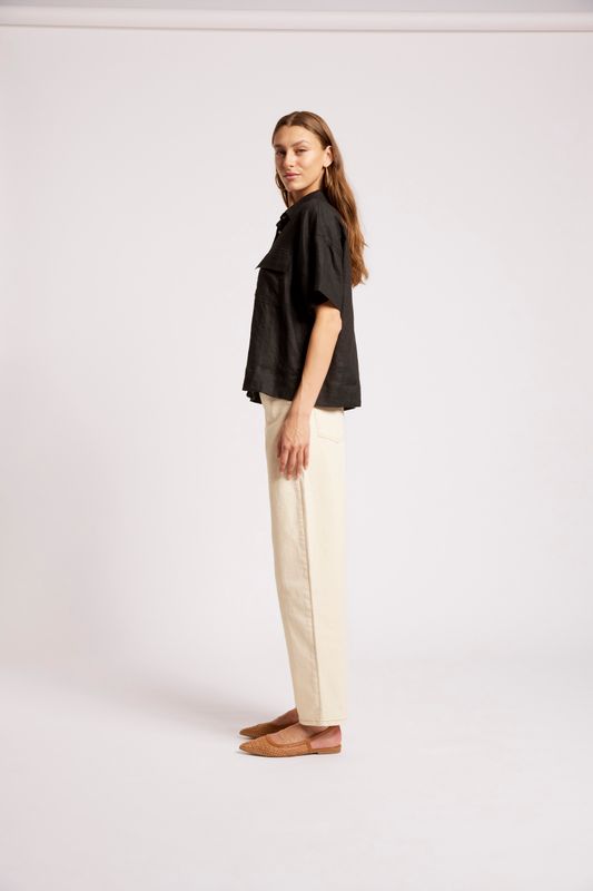 MARIS BUTTON TOP - BLACK