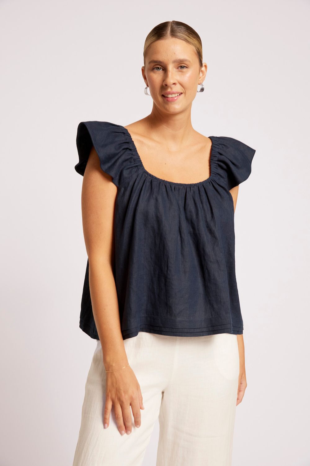 COVE RUFFLE TOP - INDIGO