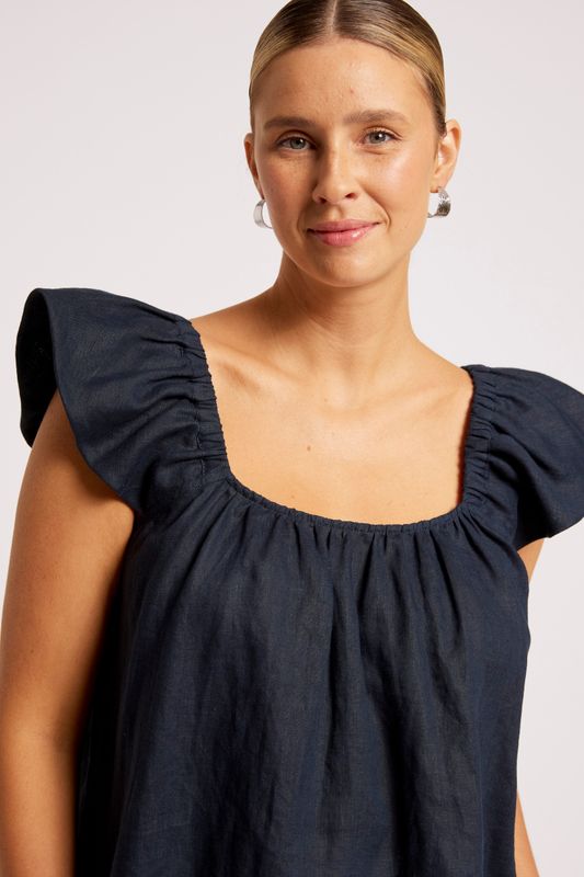 COVE RUFFLE TOP - INDIGO